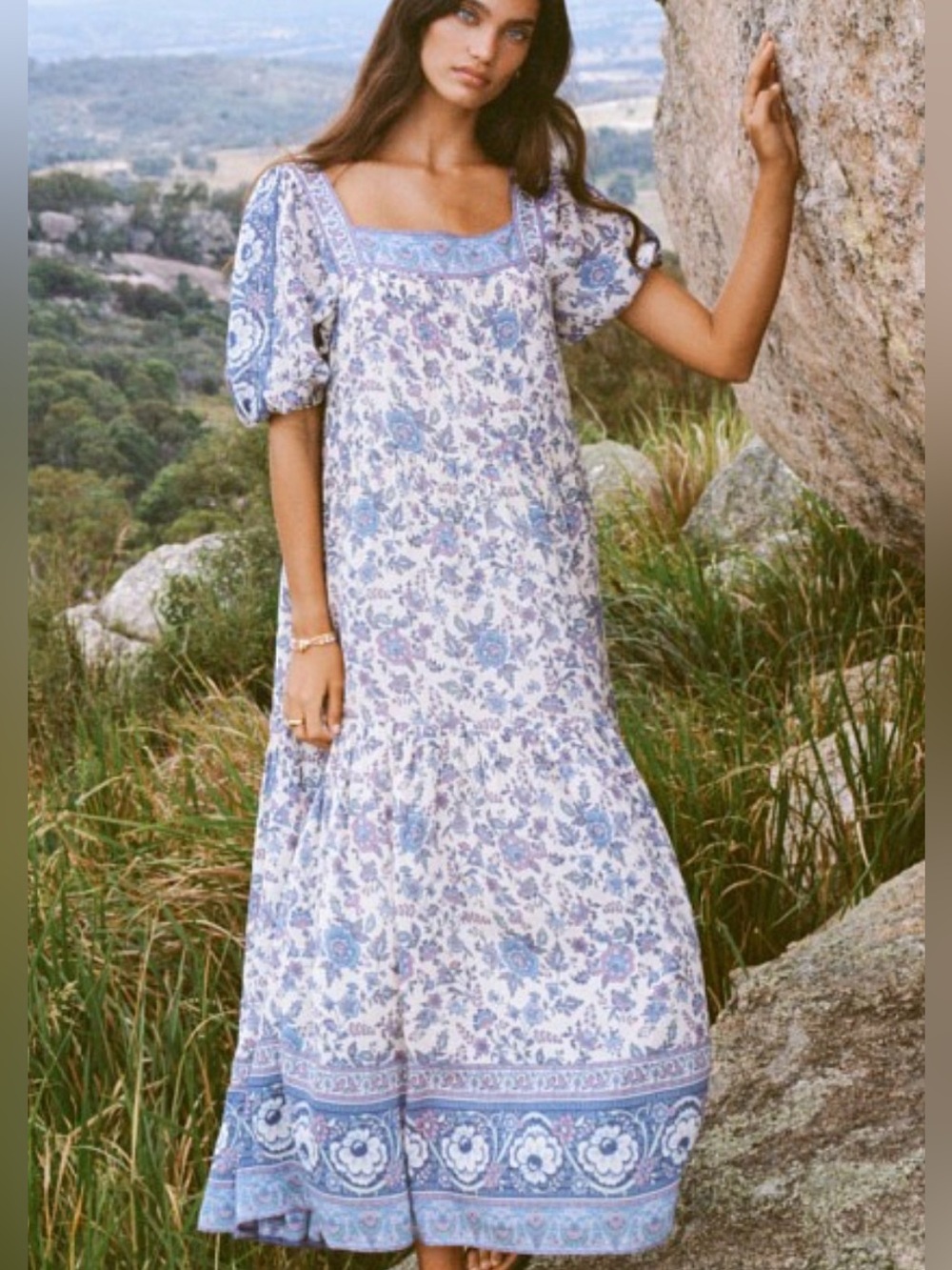 SPELL & THE GYPSY Folk Song Square Neck Gown In Sky